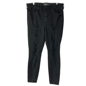 Torrid Premium Black Skinny Jeans 16R Zip Button Fly High Rise Distressed Denim